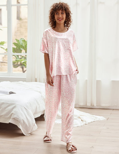 Ensemble de pyjama en satin soyeux pour femmes Ekouaer, chemise à manches courtes avec pantalon de pyjama long, vêtements de détente doux