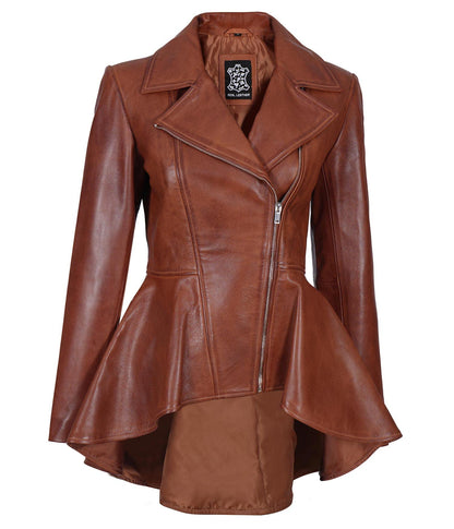 Decrum Leather Jacket For Women - Real Lambskin Casual Peplum Asymmetrical Style Womens Leather Jackets