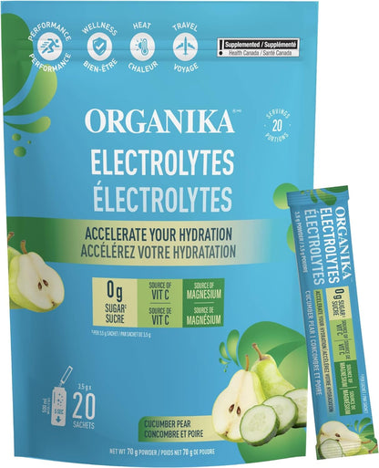 Poudre d'électrolytes Organika - Sachets de limonade rose - Hydratation sans sucre à emporter et réapprovisionnement en électrolytes avec prébiotiques et vitamine C 3,5 g x 20 ct 