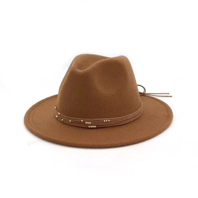 Sombreros Fedora de fieltro de lana con ala ancha y plana de moda