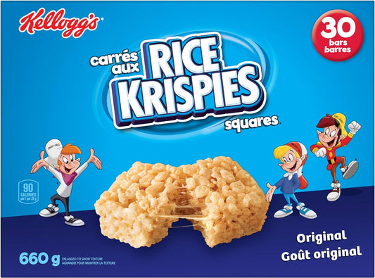 Barres carrées Rice Krispies de Kellogg's, format géant de 660 g, originales, 30 barres de céréales {Importées du Canada} 