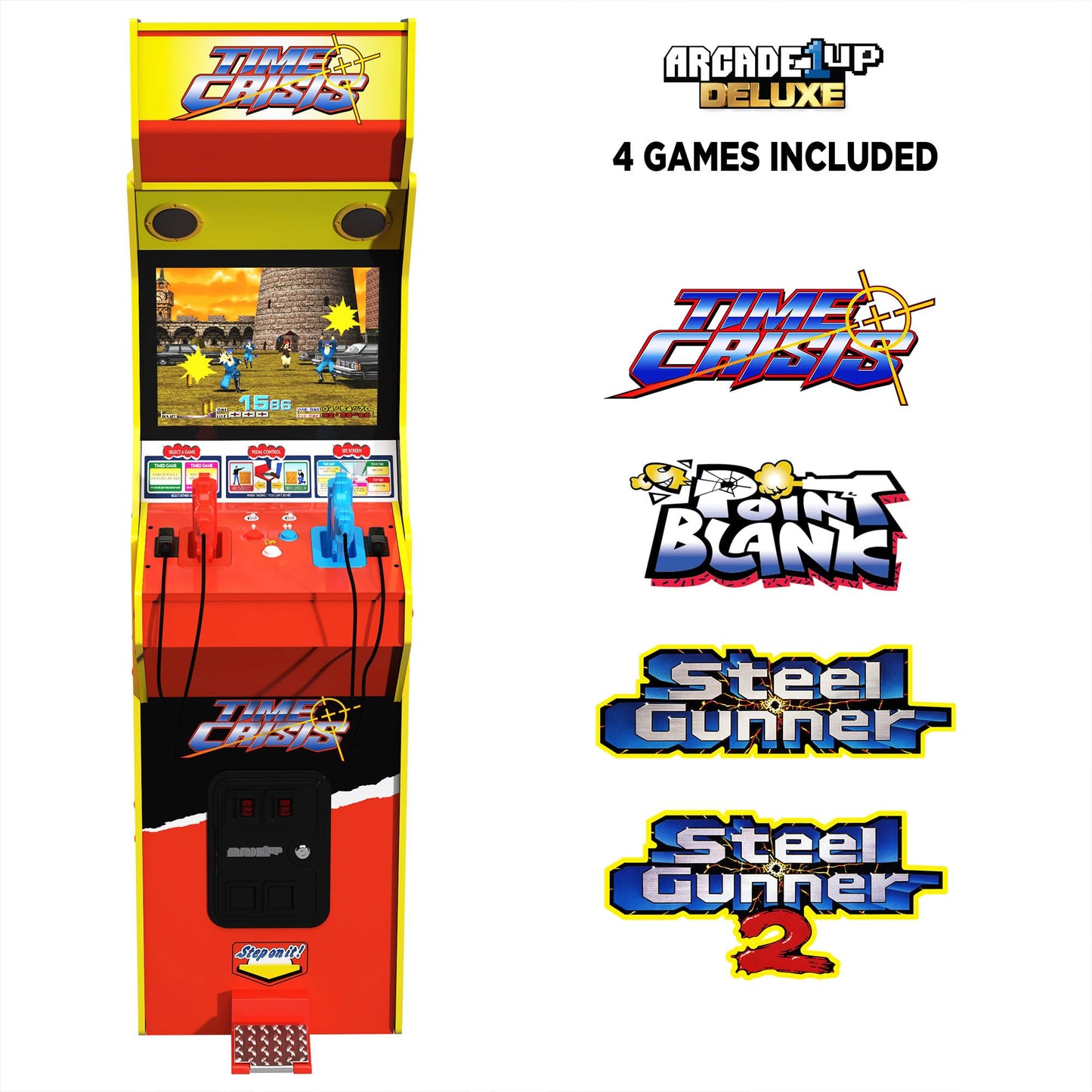 Arcade1Up Machine d'arcade multijoueur avec écran LCD haute résolution de 17 pouces Time Crisis, Point Blank et Steel Gunner Light Gun avec armoire debout pour la maison 