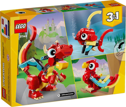 Jouet Dragon Rouge 3 en 1 LEGO Creator, se transforme de jouet Dragon en jouet Poisson en jouet Phénix, idée cadeau pour garçons et filles de 6 ans et plus, ensemble de jouets animaux pour enfants, 31145 