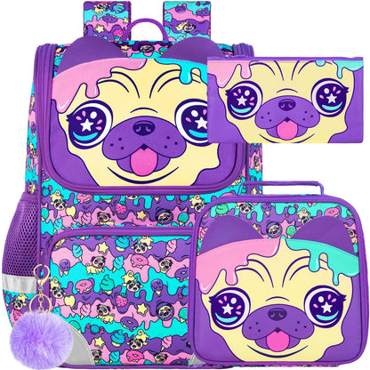 3PCS Kids Backpack for Girls, 15" Sequin Bookbag with Lunch Box, Leopard School Bag Set for Elementary Preschool Toddler