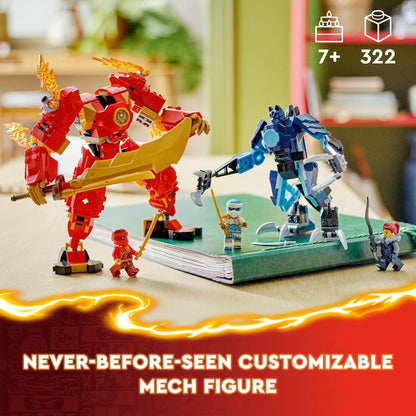 LEGO NINJAGO Figurine d'action du robot de feu élémentaire de Kai, mini jouet ninja pour enfants avec figurine de ninja rouge personnalisable ainsi que figurines de Kai et Zane, ensemble d'aventure pour garçons et filles à partir de 7 ans, 71808 