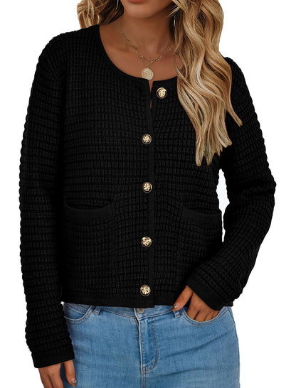 PRETTYGARDEN Open Front Cardigan Sweaters for Women Button Down Long Sleeve Casual Cute Knitted Shirts with Pockets