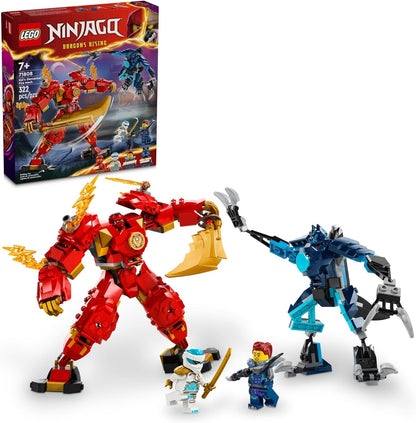 LEGO NINJAGO Figurine d'action du robot de feu élémentaire de Kai, mini jouet ninja pour enfants avec figurine de ninja rouge personnalisable ainsi que figurines de Kai et Zane, ensemble d'aventure pour garçons et filles à partir de 7 ans, 71808 