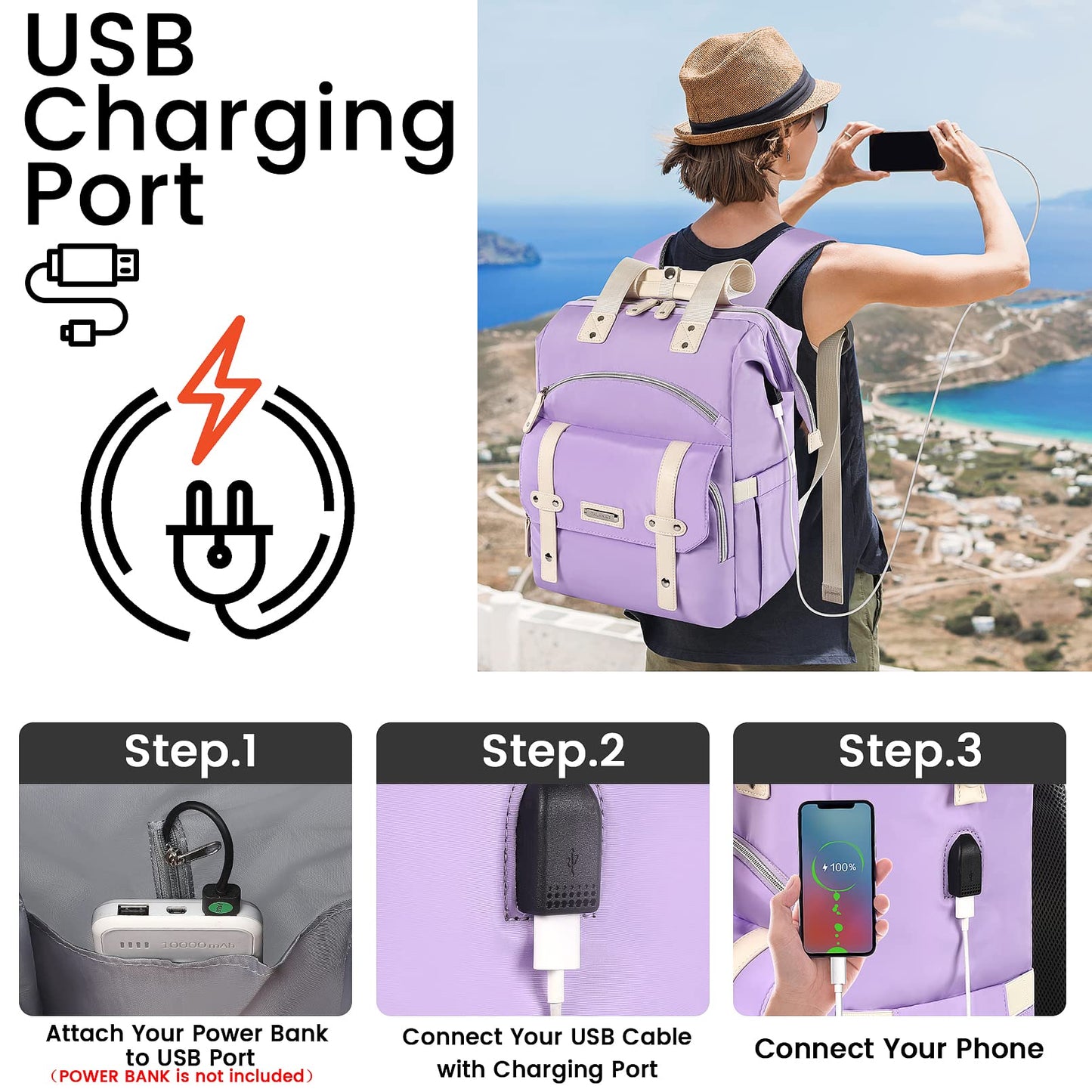 Laptop Backpack for Women,College Work Teacher backpack for 15.6 Inch laptop with USB Charging Port,Travel Anti Theft Laptops Backpack RFID Anti Theft, School Shoulder Purse Bags