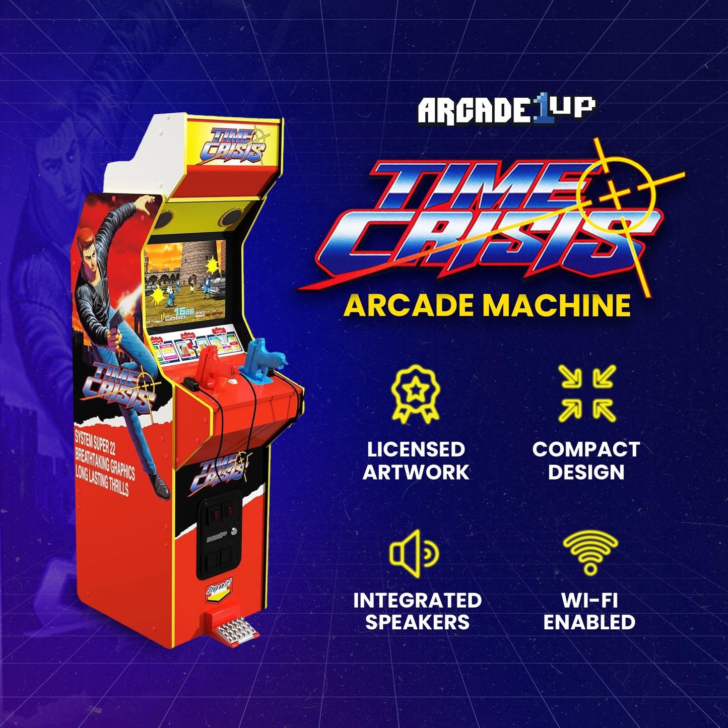 Arcade1Up Machine d'arcade multijoueur avec écran LCD haute résolution de 17 pouces Time Crisis, Point Blank et Steel Gunner Light Gun avec armoire debout pour la maison 