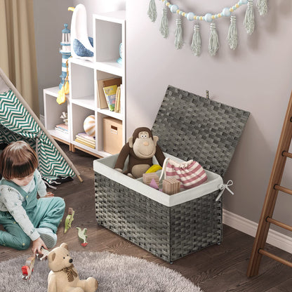 Panier de rangement Greenstell avec couvercle, grand panier à étagères tissé à la main de 65 L avec doublure en coton et cadre en métal, pliable et facile à installer, panier de rangement avec poignée pour chambre à coucher, buanderie