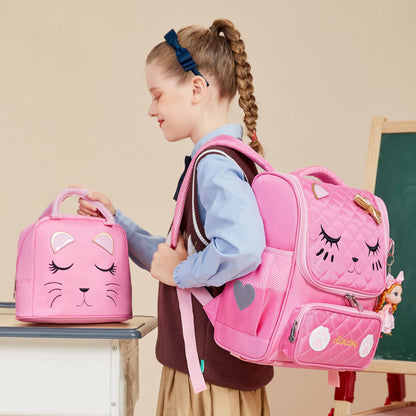 Sac à dos d'école imperméable pour filles, joli sac à dos de voyage pour enfants, motif chat mignon 