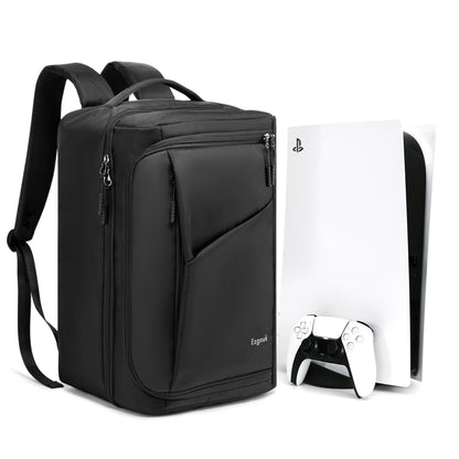 Sac à dos de jeu Ezgnuk pour console PS5, étui de transport de protection, sac de rangement de grande capacité avec poche zippée pour PlayStation 5, ordinateur portable, écouteurs, disques de jeu et accessoires （Noir） 