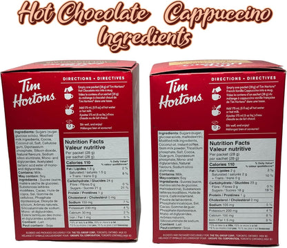 Hot Chocolate Powder & French Vanilla Cappuccino Cup Bundle with 8 Tim Hortons Hot Chocolate Packets & 8 Tim Hortons French Vanilla Cappuccino Mix Packets with 8 AJM Collections Disposable Coffee Cups