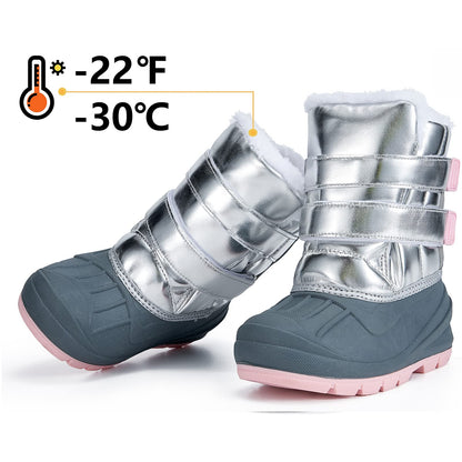 MORENDL Kids' Snow Boots Insulated Waterproof Fur Lined Warm Anti-Slip Winter Shoes for Boys and Girls Outdoor Walking(Toddler/Little Kid)