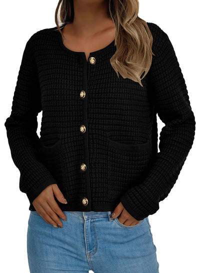 PRETTYGARDEN Open Front Cardigan Sweaters for Women Button Down Long Sleeve Casual Cute Knitted Shirts with Pockets