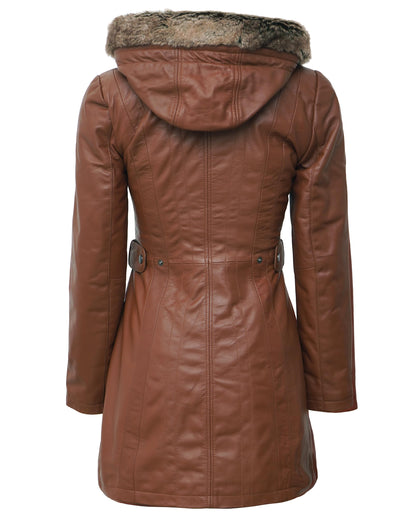 Decrum Hooded Leather Coat - Real Lambskin Parka Leather Jacket For Women With Removable Hood