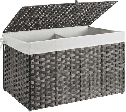 Panier de rangement Greenstell avec couvercle, grand panier à étagères tissé à la main de 65 L avec doublure en coton et cadre en métal, pliable et facile à installer, panier de rangement avec poignée pour chambre à coucher, buanderie