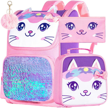 Lot de 3 sacs à dos à paillettes pour filles, sac à dos avec boîte à lunch, sac d'école maternelle pour enfants de 15 pouces pour élèves du primaire et du tout-petit - Koala vert 