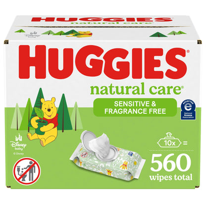 Huggies Natural Care Sensitive Baby Wipes, Unscented, Hypoallergenic, 99% Purified Water, 15 Flip-Top Packs (960 Wipes Total)