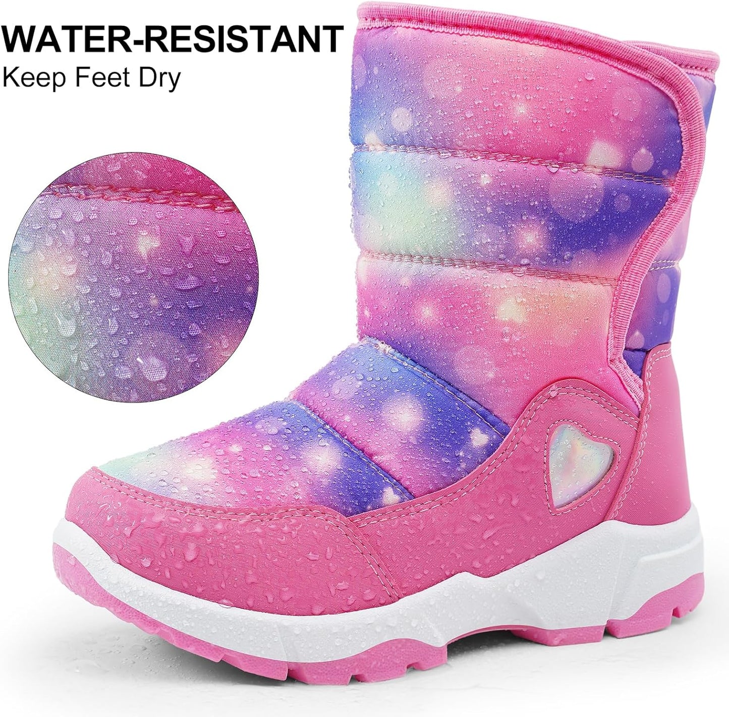 Girls Snow Boots Water-Resistant Warm Fur Lined Anti-Slip Winter Boots for Toddler/Little Kid/Big Kid