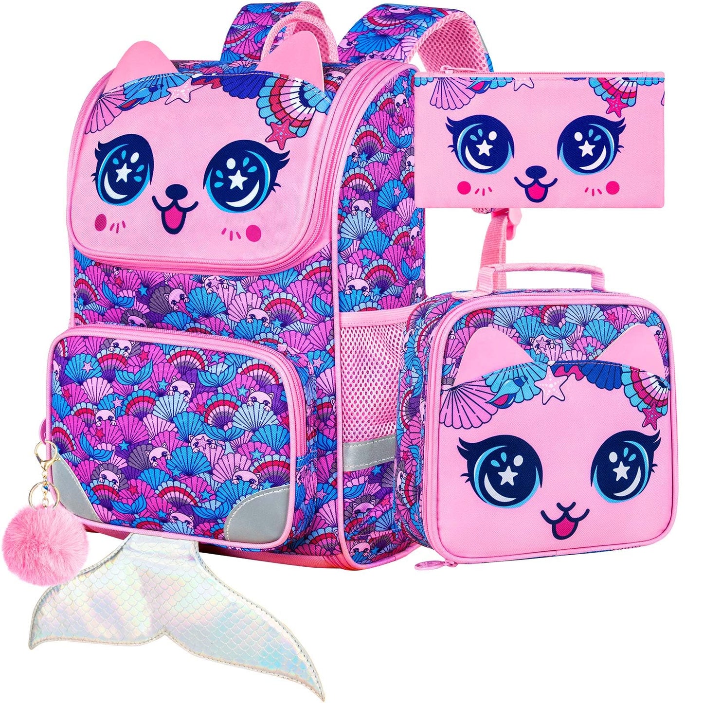 Lot de 3 sacs à dos à paillettes pour filles, sac à dos avec boîte à lunch, sac d'école maternelle pour enfants de 15 pouces pour élèves du primaire et du tout-petit - Koala vert 