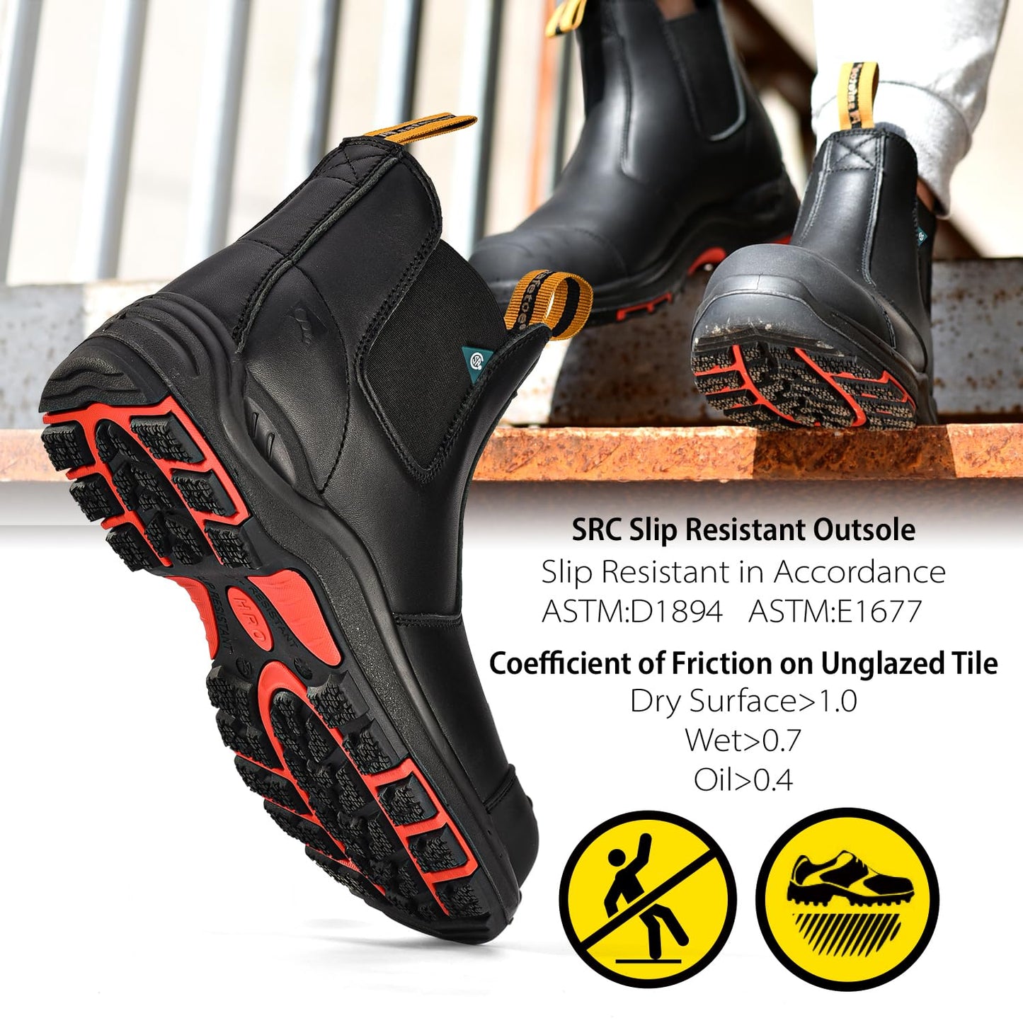 SAFETOE CSA Safety Boots for Mens Chelsea Composite Toe Work Boots Cow Leather Work Construction Boots Lightweight Work Safety Shoes