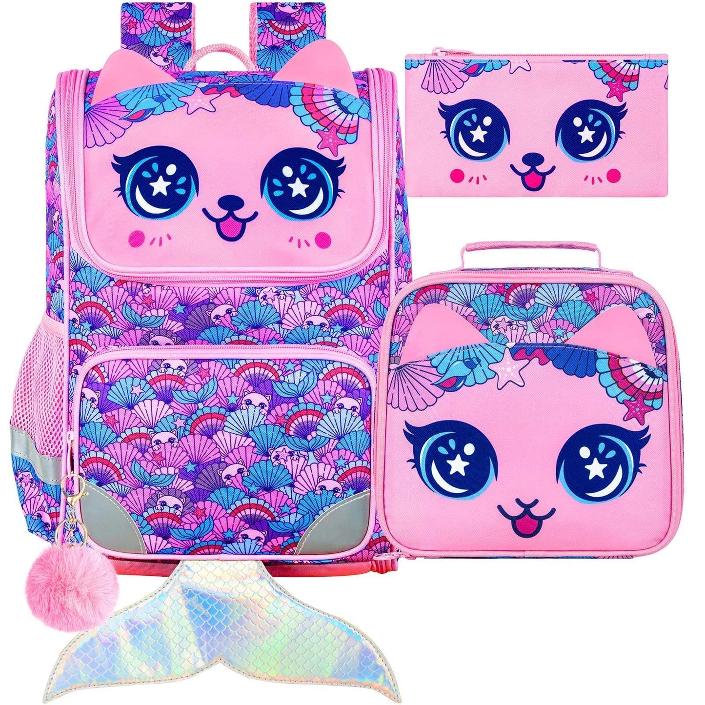 3PCS Kids Backpack for Girls, 15" Sequin Bookbag with Lunch Box, Leopard School Bag Set for Elementary Preschool Toddler