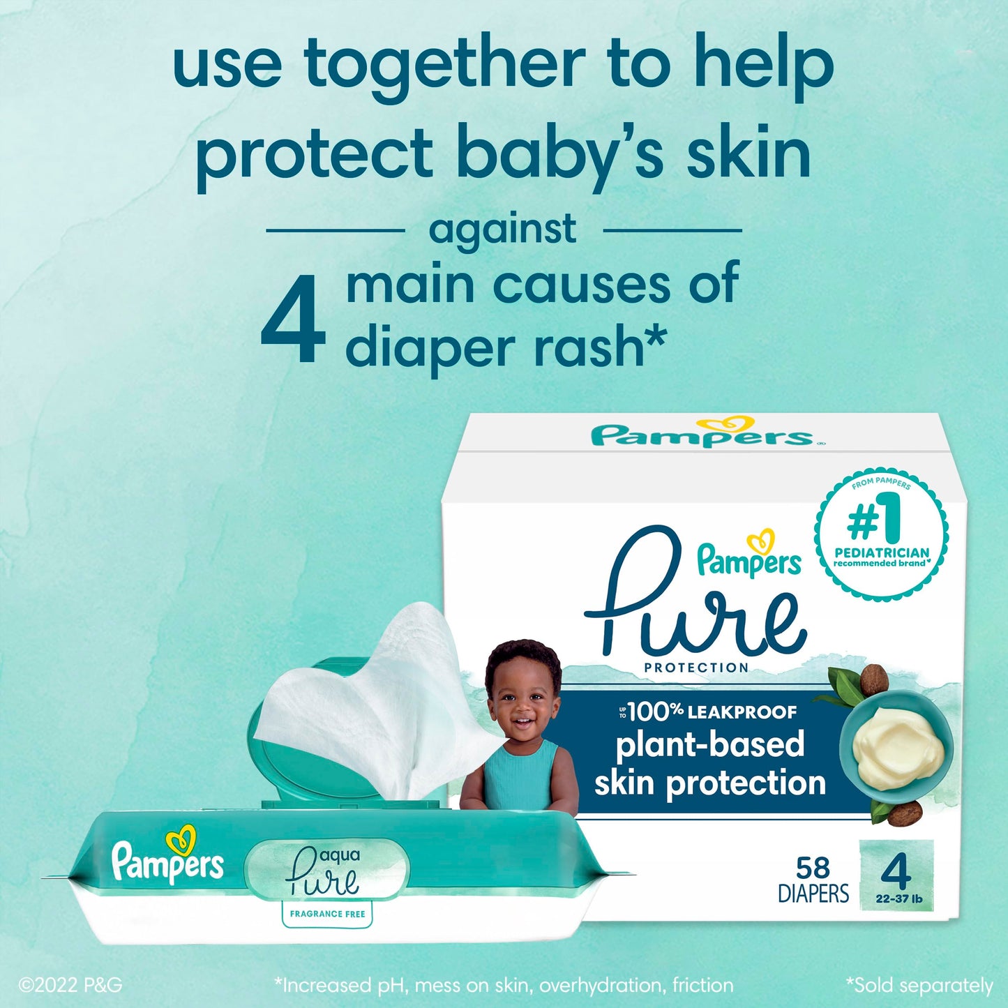 Pampers Aqua Pure Sensitive Baby Wipes 6X Pop-Top 336 Count