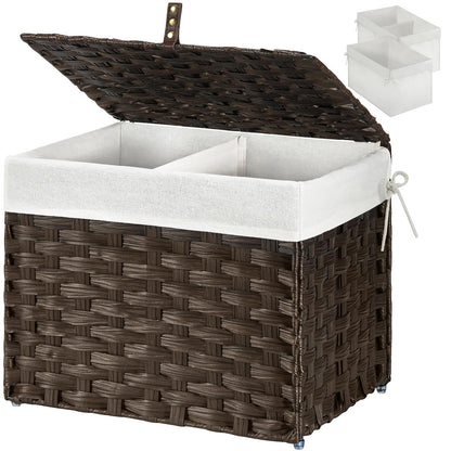 Panier de rangement Greenstell avec couvercle, grand panier à étagères tissé à la main de 65 L avec doublure en coton et cadre en métal, pliable et facile à installer, panier de rangement avec poignée pour chambre à coucher, buanderie