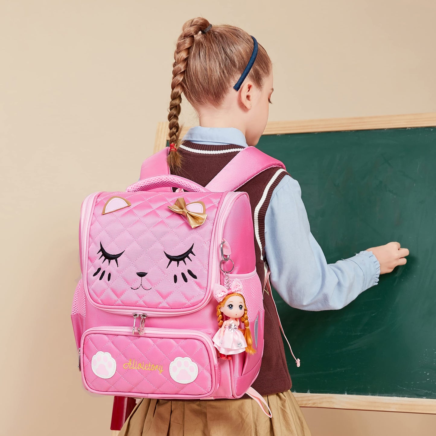 Sac à dos d'école imperméable pour filles, joli sac à dos de voyage pour enfants, motif chat mignon 