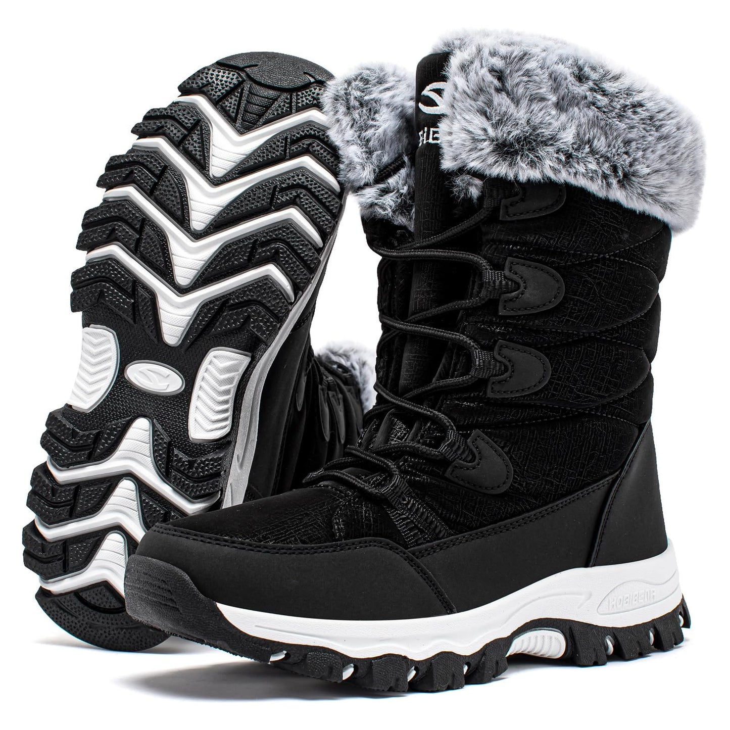 HOBIBEAR Boys Girls Snow Boots Waterproof Outdoor Warm Faux Fur Lined Winter Shoes