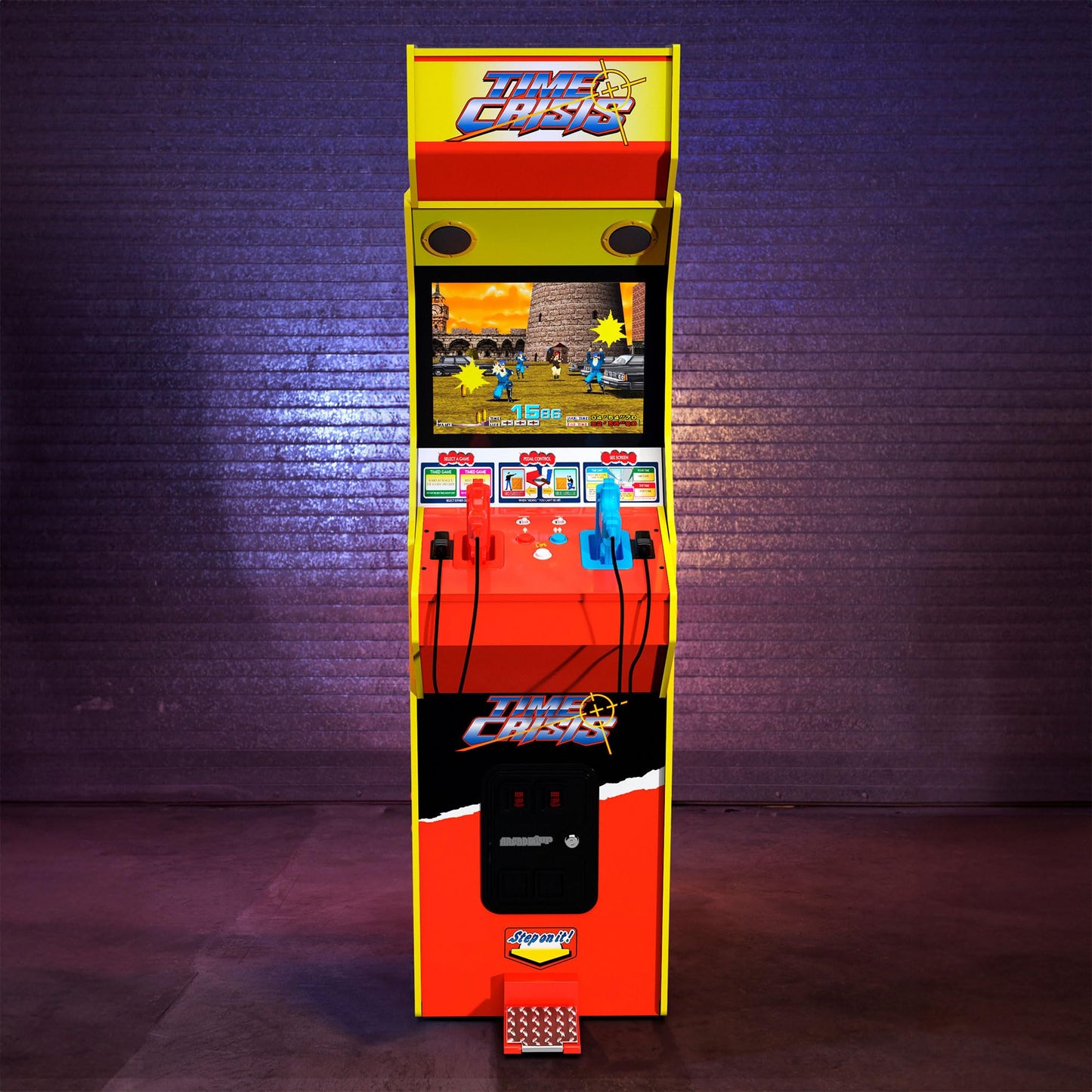 Arcade1Up Machine d'arcade multijoueur avec écran LCD haute résolution de 17 pouces Time Crisis, Point Blank et Steel Gunner Light Gun avec armoire debout pour la maison 