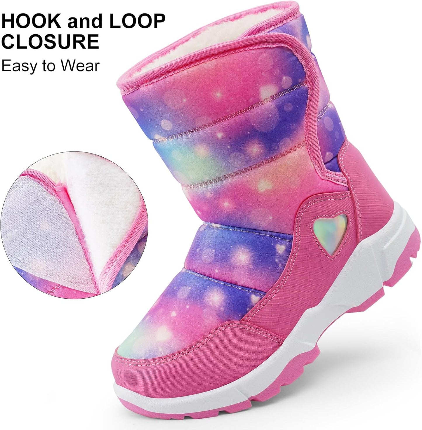 Girls Snow Boots Water-Resistant Warm Fur Lined Anti-Slip Winter Boots for Toddler/Little Kid/Big Kid