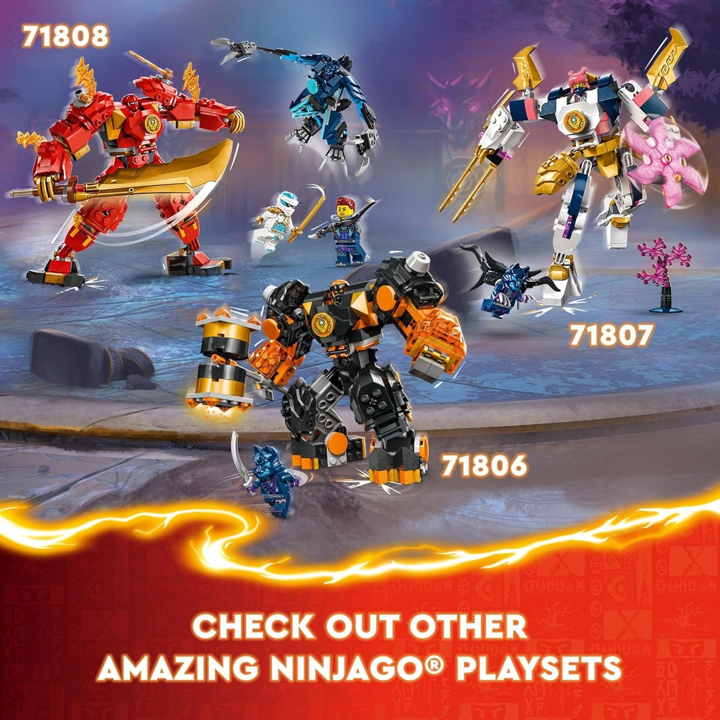 LEGO NINJAGO Figurine d'action du robot de feu élémentaire de Kai, mini jouet ninja pour enfants avec figurine de ninja rouge personnalisable ainsi que figurines de Kai et Zane, ensemble d'aventure pour garçons et filles à partir de 7 ans, 71808 