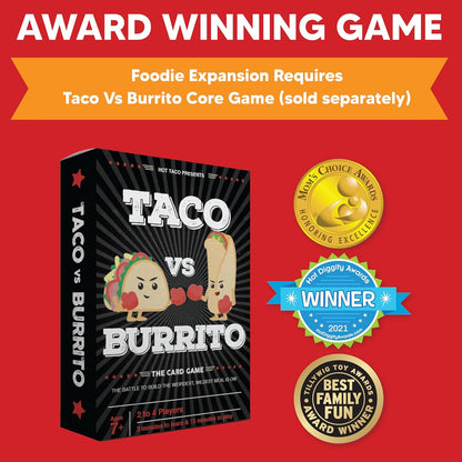 Taco vs Burrito Foodie Edition Expansion Pack - Requires Core Game to Play - Card Game Created by a 7-Year-Old and Perfect for Families, Friends, Adults, Teens & Kids