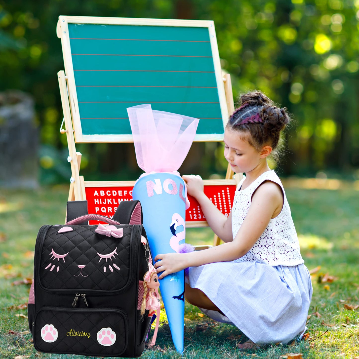 Sac à dos d'école imperméable pour filles, joli sac à dos de voyage pour enfants, motif chat mignon 