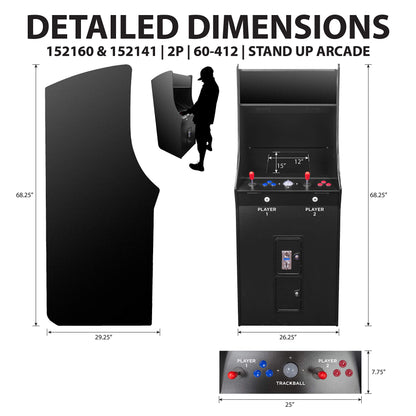 Creative Arcades Full Size Stand-Up Commercial Grade Arcade Machine | 2 Player | 412 Games | 22" LCD Screen | 2 Sanwa Joysticks | Trackball | 2 Stools Included | 3 Year Warranty