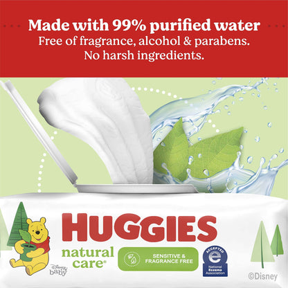 Huggies Natural Care Sensitive Baby Wipes, Unscented, Hypoallergenic, 99% Purified Water, 15 Flip-Top Packs (960 Wipes Total)