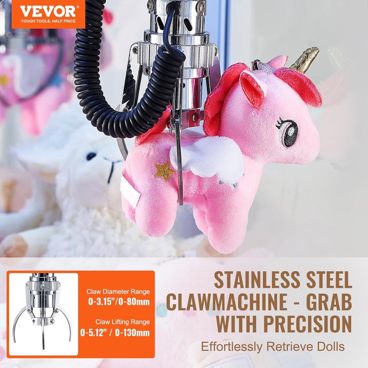 VEVOR Claw Machine, 0-3” Jaw Diameter 0-5” Jaw Lifting, Crane Prize Grabber Commercial Arcade Game Toys, Cool Fun Grab-and-Win Machine w/Light and Sound, Dispenser Vending Toy for Kids,Boys &Girls