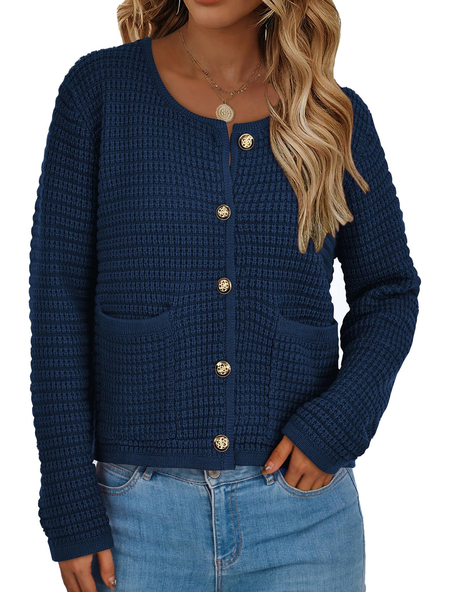 PRETTYGARDEN Open Front Cardigan Sweaters for Women Button Down Long Sleeve Casual Cute Knitted Shirts with Pockets