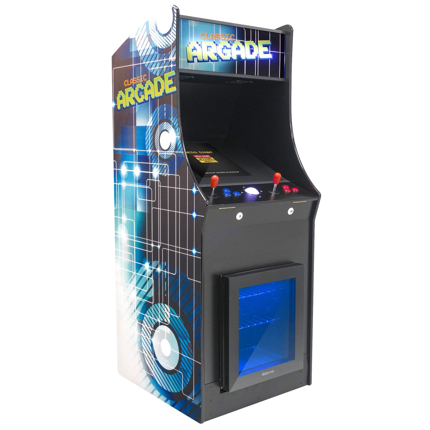 Creative Arcades Full-Size Commercial Grade 2-Player Cabinet Arcade Machines with Built-in Fridge (4500 Games, Trackball)