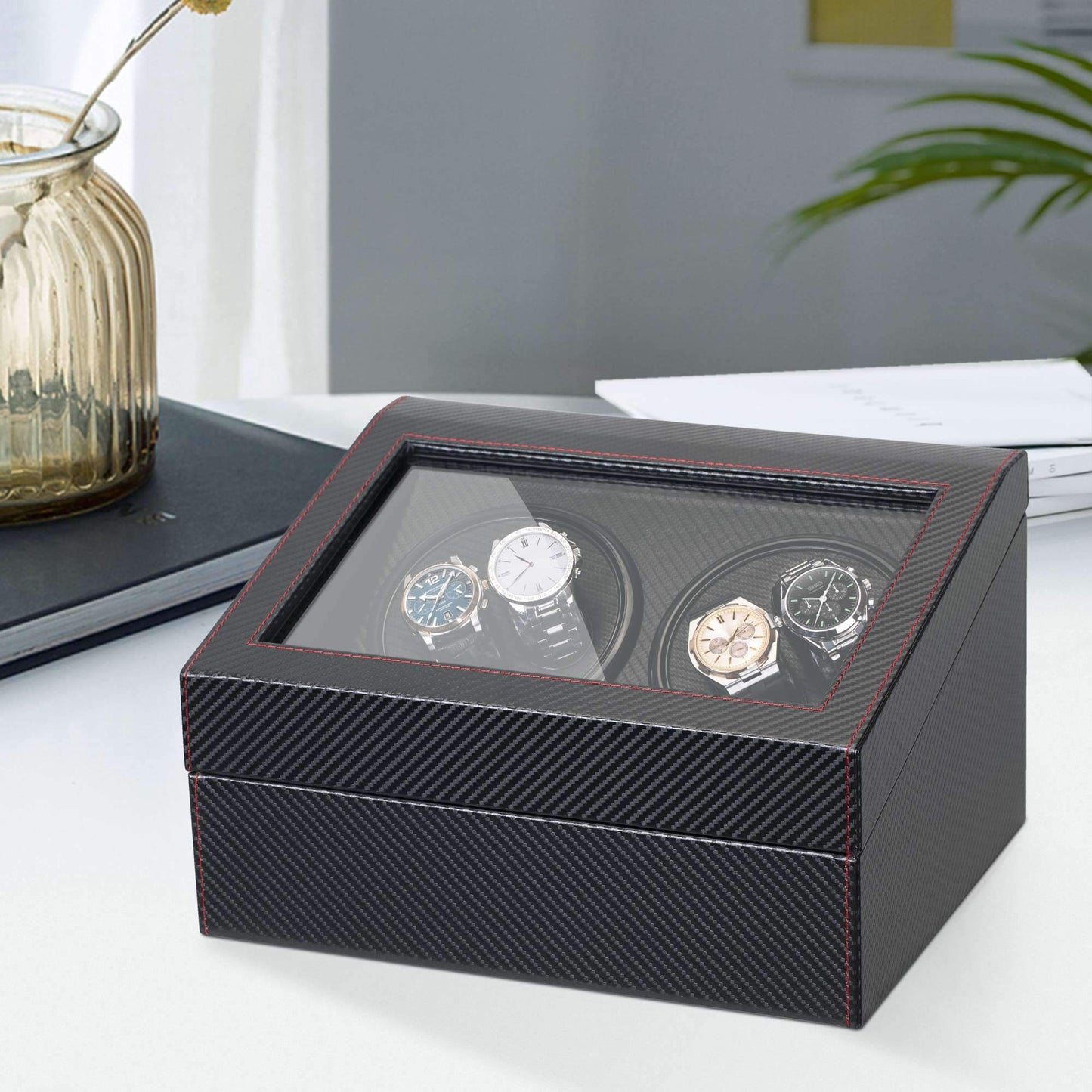 Watch Winder for Automatic Watch with Japanese Silent Motor, Automatic Watch Winder with Soft Flexible Watch Pillow, AC Adaptor Charge