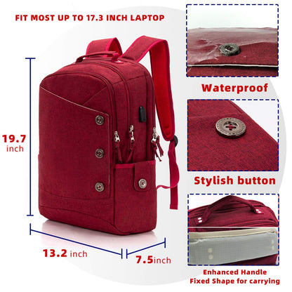 Sac à dos pour ordinateur portable KINGSLONG 15,6 pouces pour femme, élégant sac à dos pour ordinateur de voyage, travail, résistant à l'eau, sac à dos d'université, rouge 