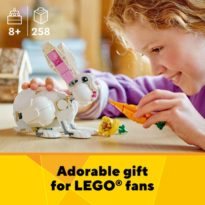 LEGO Creator 3 en 1 Ensemble de construction d'animaux Lapin blanc, jouet STEM pour enfants de 8 ans et plus, se transforme de lapin en phoque en perroquet, jouet de construction créatif pour garçons et filles, 31133 