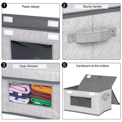 Univivi - Cestas de almacenamiento apilables con tapa y asas, 4 unidades, de tela, gran capacidad de carga, plegables, grandes, para el hogar y el armario (gris, 17 x 12 x 12 pulgadas) 