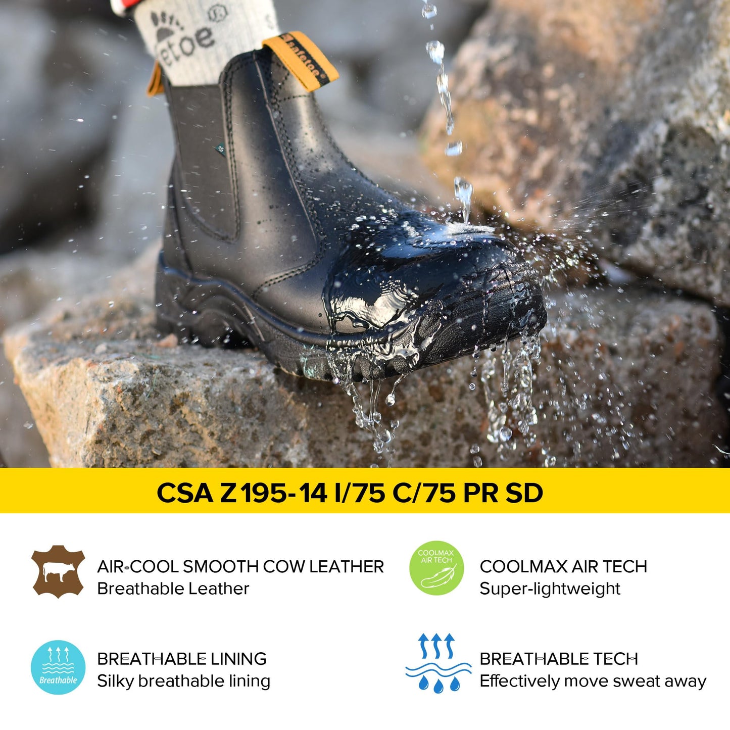 CSA Safety Boots for Mens &Women Chelsea Steel Toe Work Boots Cow Leather Work Construction Boots Lightweight Work Safety Shoes