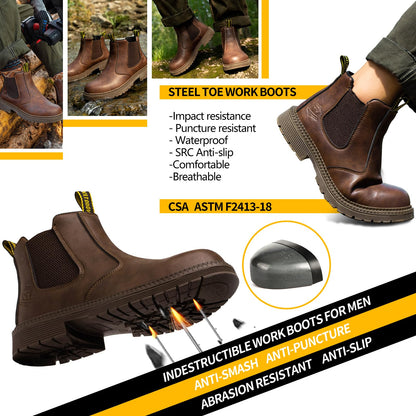 Bottes à embout en acier imperméables KELODON pour hommes - Bottes de travail en cuir de 6 pouces Bottes de construction indestructibles Bottes de sécurité 