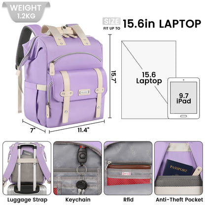 Laptop Backpack for Women,College Work Teacher backpack for 15.6 Inch laptop with USB Charging Port,Travel Anti Theft Laptops Backpack RFID Anti Theft, School Shoulder Purse Bags