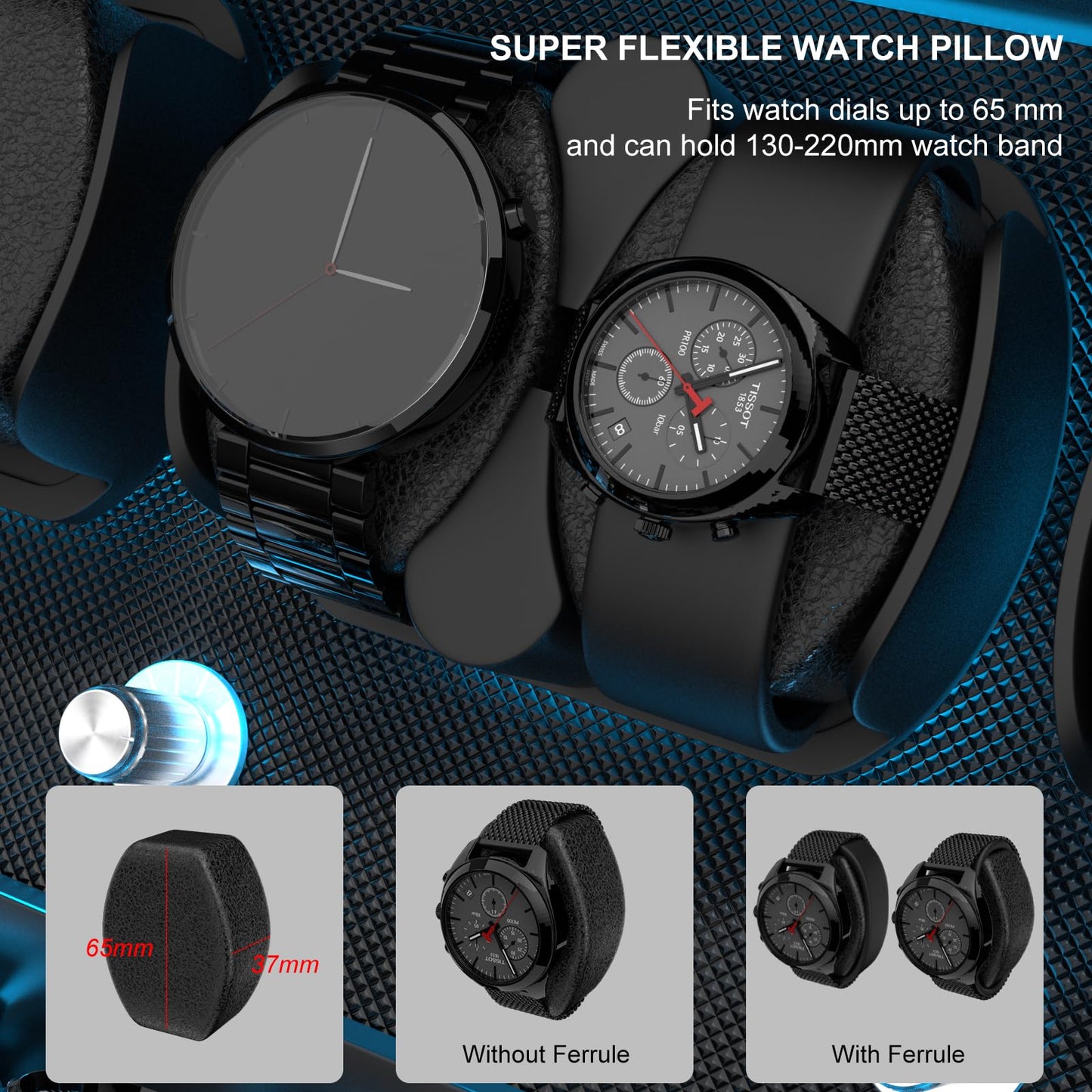 XTELARY Watch Winder for 4/6/8/12 Automatic Watches, Lockable Automatic Winders with Extra Watch Storages, 4 Rotation Modes, Flexible Watch Pillows, Quiet Mabuchi Motor, and Blue Backlight