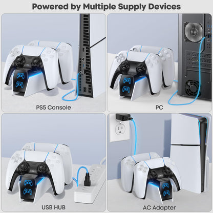 Chargeur de contrôleur PS5, station de charge OIVO PS5 pour contrôleur Dualsense, station de charge de contrôleur PS5 avec adaptateur secteur de charge rapide, chargeur PS5 pour contrôleur double PlayStation 5 